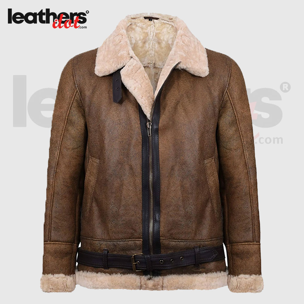 B3 Shearling Light Brown Aviator Flying Leather Jacket for Men