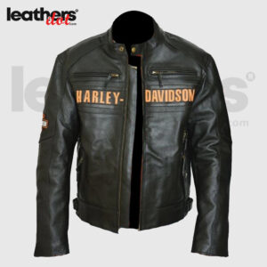 Embroidery Harley Davidson Motorcycle Men Leather Jacket