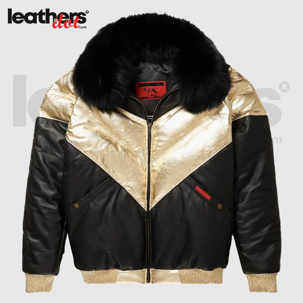 V-Bomber Fox Collar Premium Leather Jacket For Men