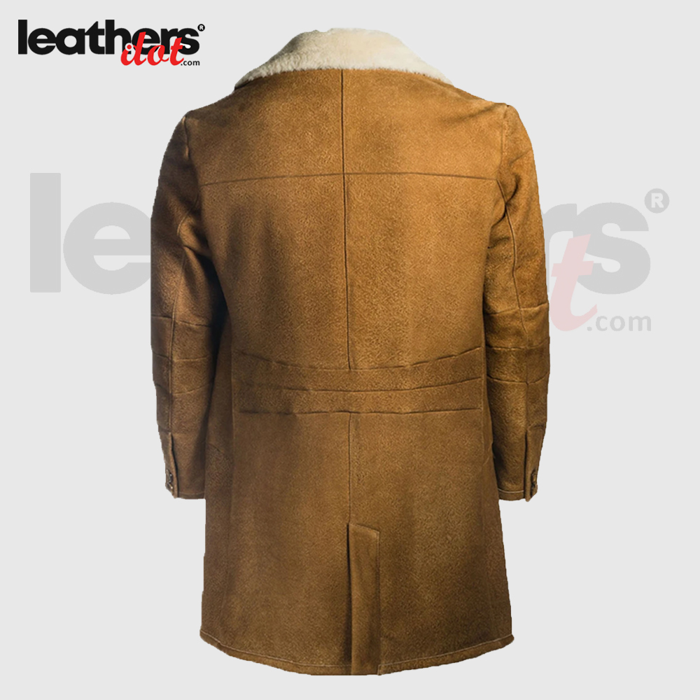 Men B3 Brown Distressed Sheepskin Real Leather Long Coat
