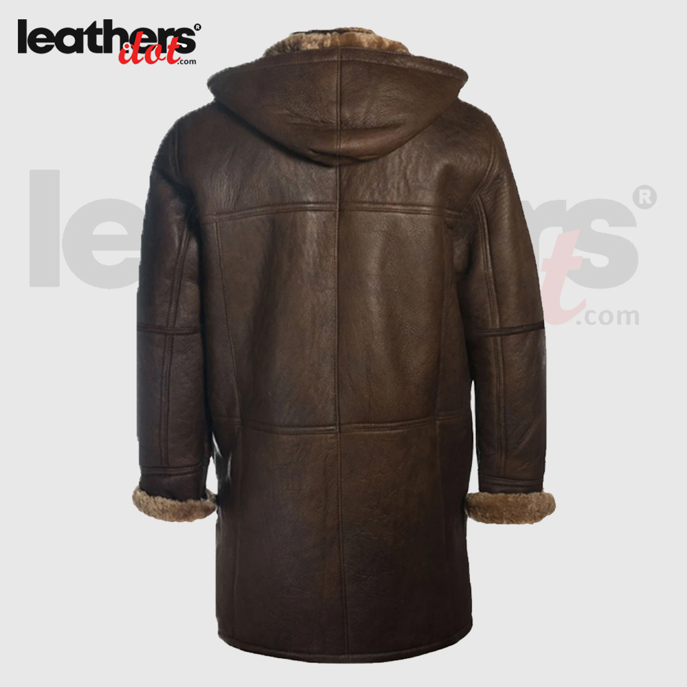 Men Brown Soft Faux Shearling Winter Coat with Hoodie