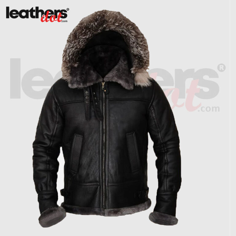 High Quality V-Bomber Black Leather Black Fox Fur main image 1