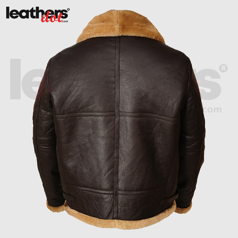 Men Real Shearling B3 Brown Leather Sheepskin Jacket