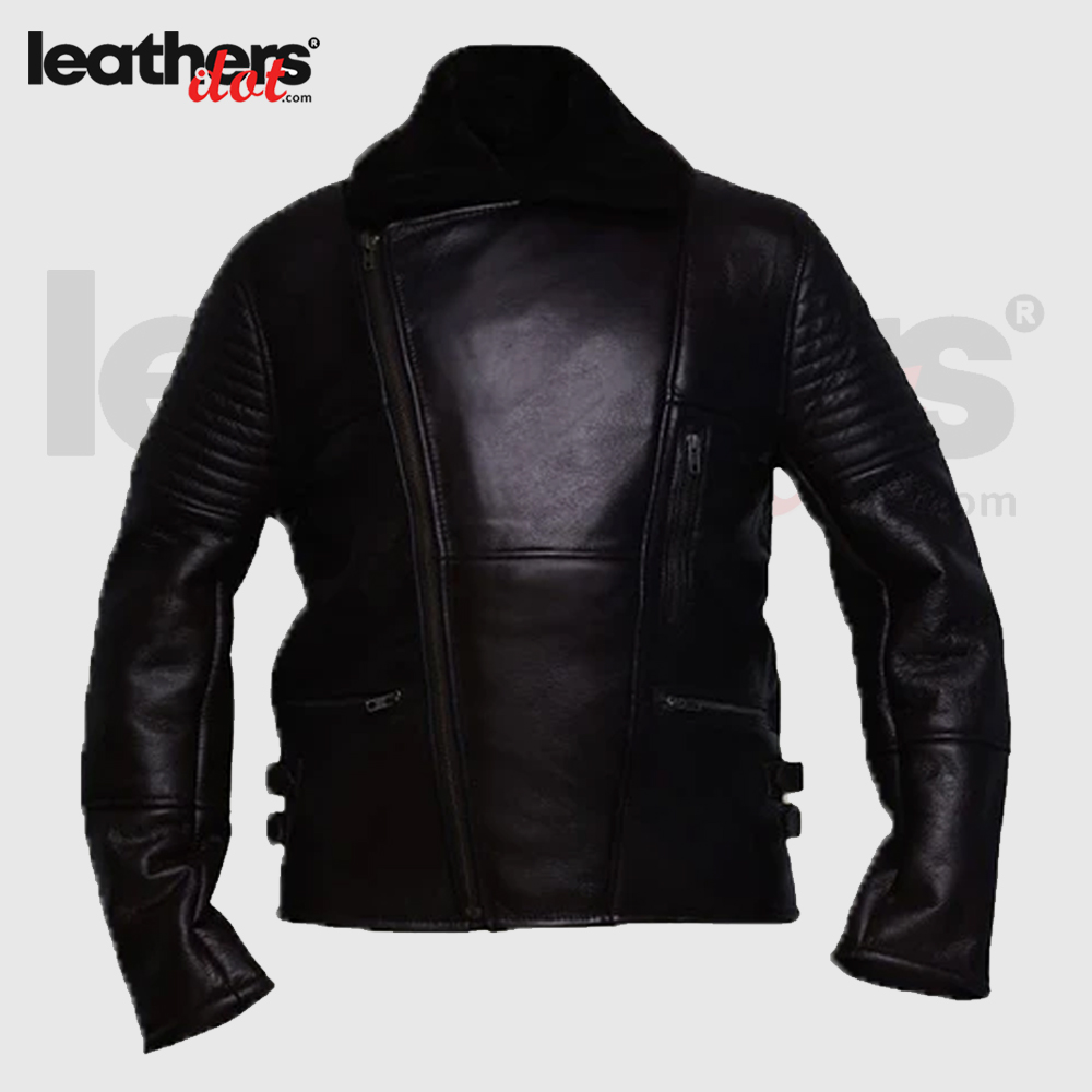 Men Sheepskin Black Shearling Rider Leather Jacket