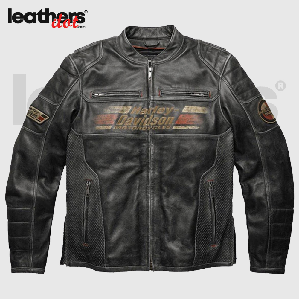 Men Harley Davidson Cruiser Orange Motorcycle Leather Jacket
