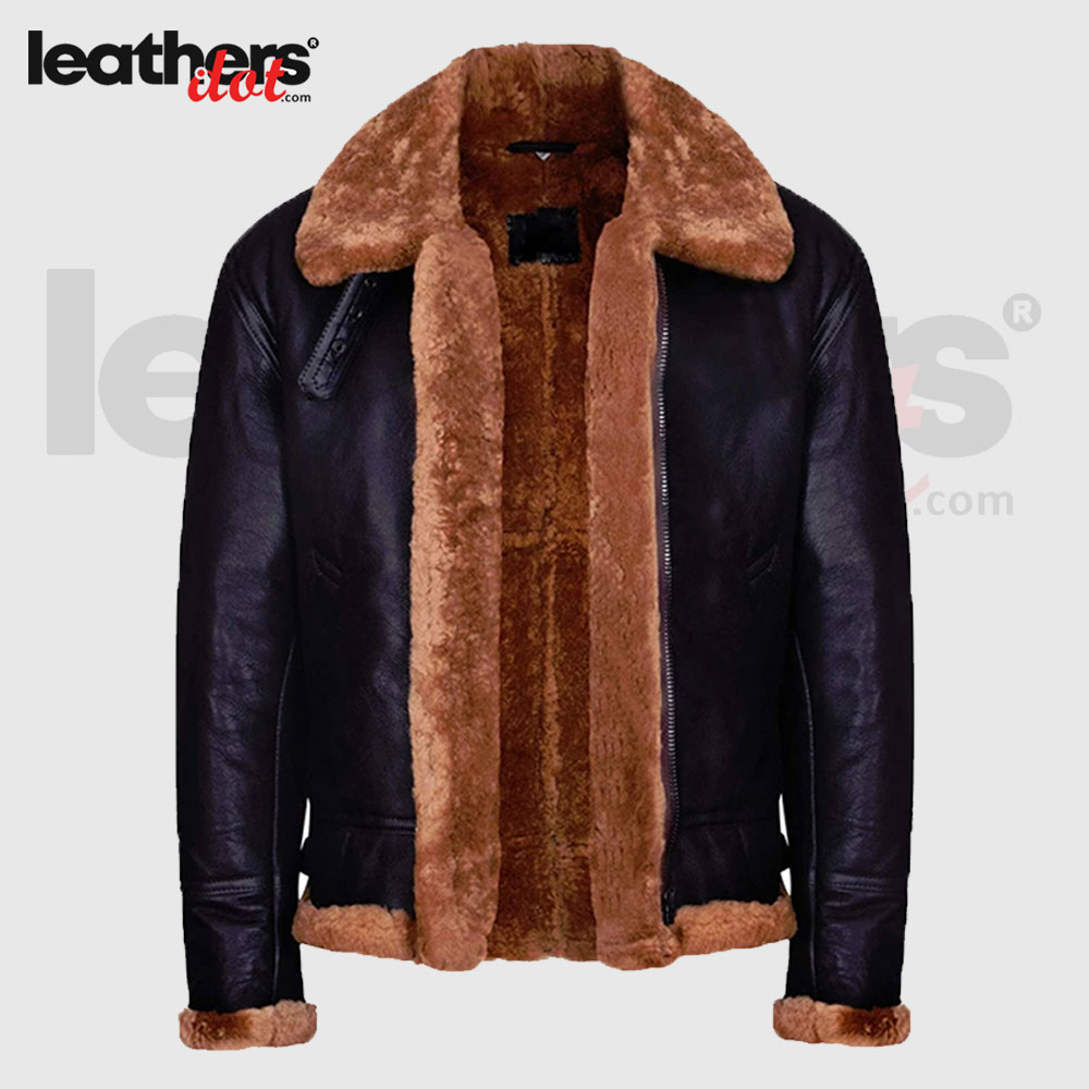 Water Proof Shearling Flying B3 Bomber Leather Brown Jacket for Men