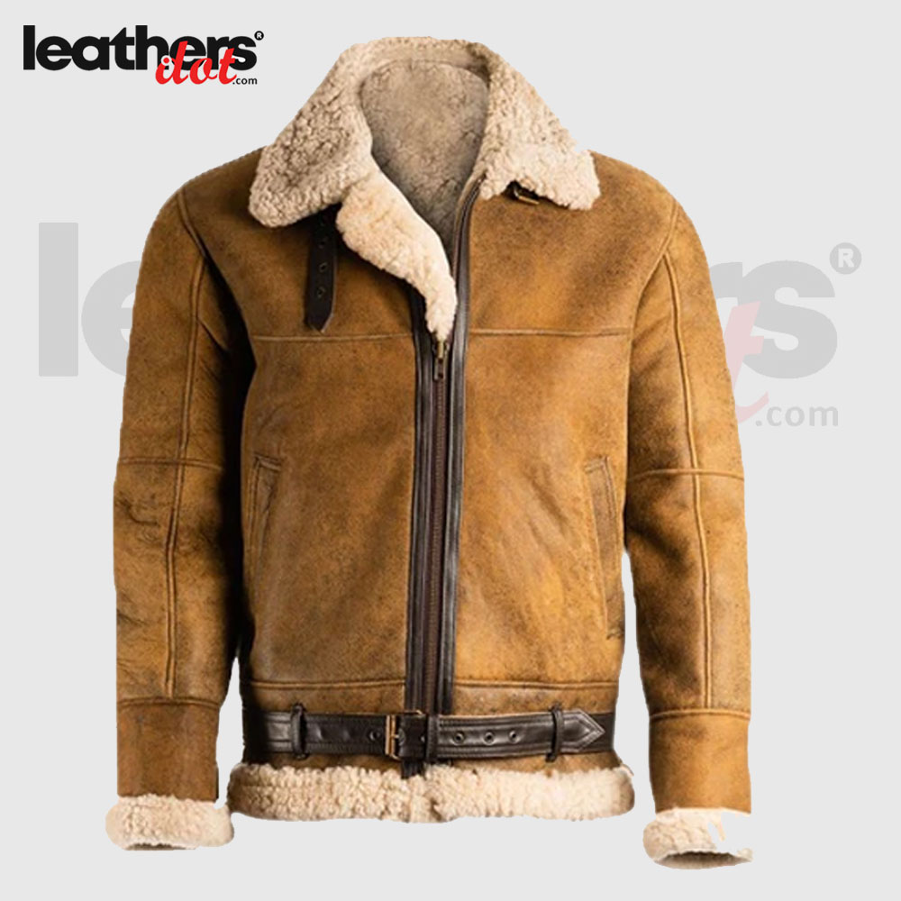 Winter Shearling Sheepskin Brown Real Leather Jacket For Men