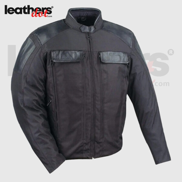 New Mens Textile Motorcycle Racing Jacket with Leather Trim