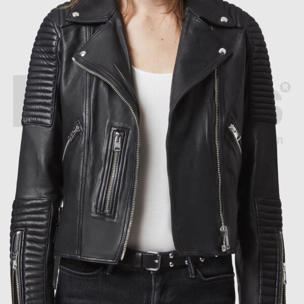 Motorbike Style Leather Biker Jacket for Ladies