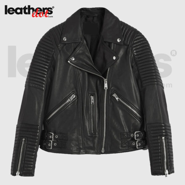 Motorbike Style Leather Biker Jacket for Ladies