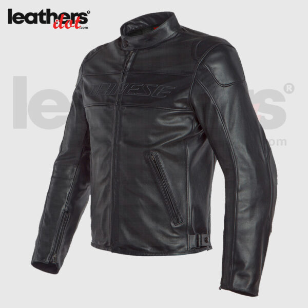 New Protective Dainese Black Motorcycle Riding Leather Jacket