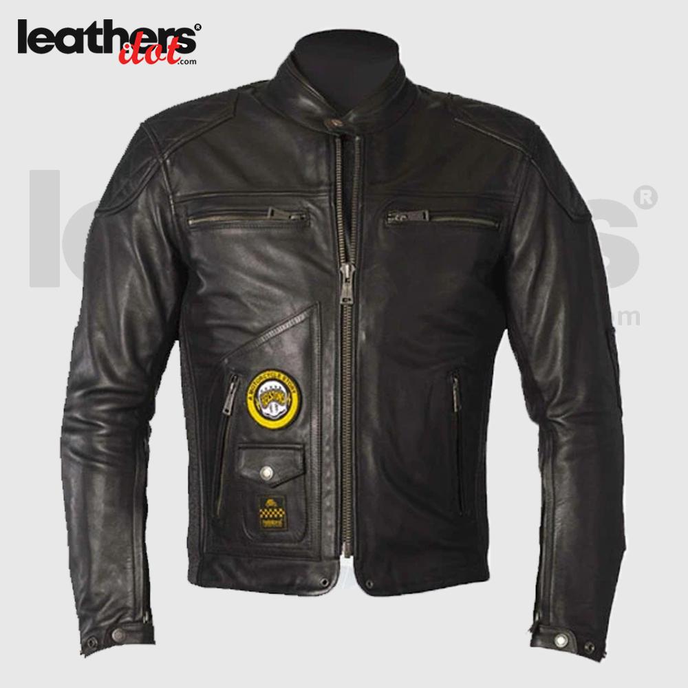 Black Helstons Tracker Motorbike Leather Jacket With Armour