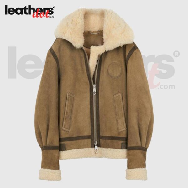  Aviator Brown Sheepskin Women Leather Hooded Jacket 