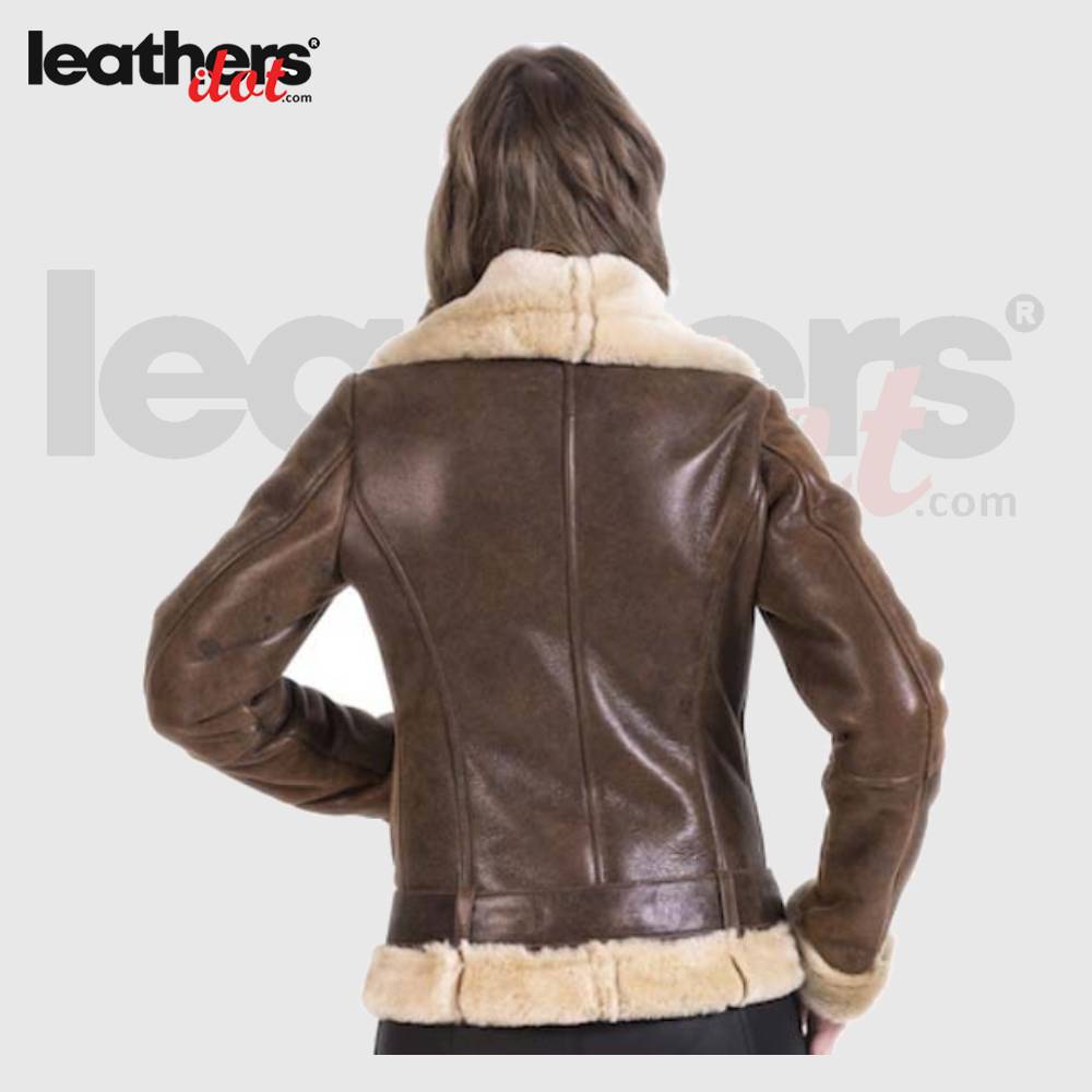 Women World War 2 B3 Bomber Ginger Brown Leather Jacket