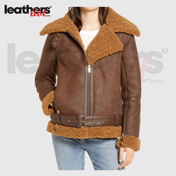 Brown Faux Women's Shearling Leather Jacket