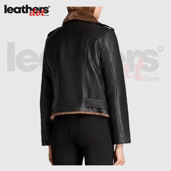 Handmade Slim Fit Women Shearling Fur Aviator Leather Jacket