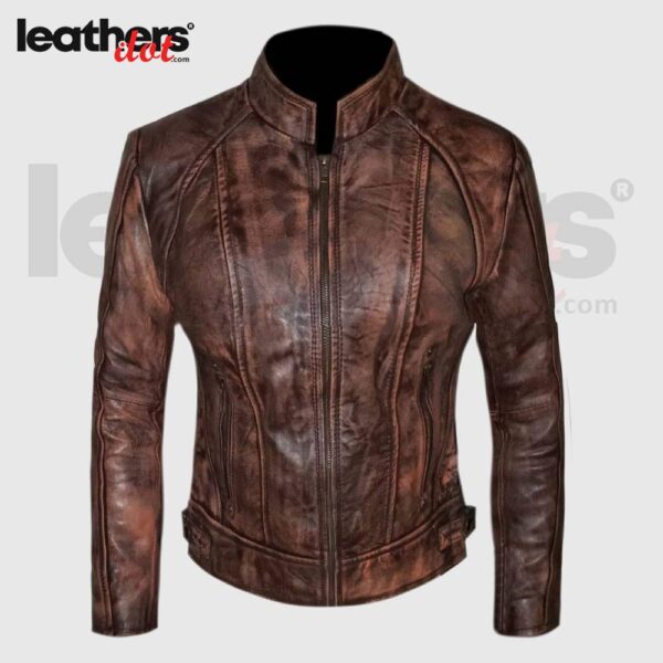 Brown Wax Biker Jacket Leather Women
