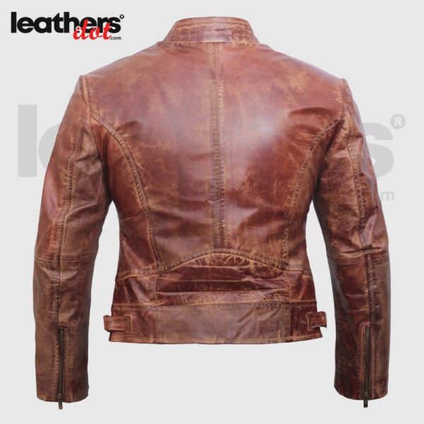 Brown Distressed Leather Biker Jacket Women