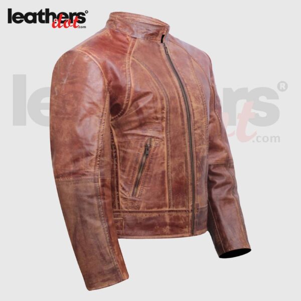 Brown Distressed Leather Biker Jacket Women