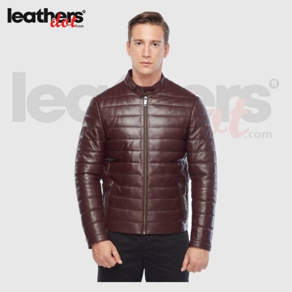 Genuine Lambskin Maroon Leather Men’s Down Puffer Jackets