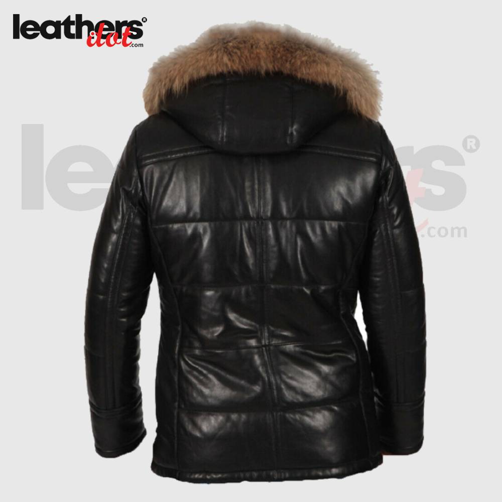 Women Fox Fur Collar Hooded Winter Warm Puffer Leather Jackets