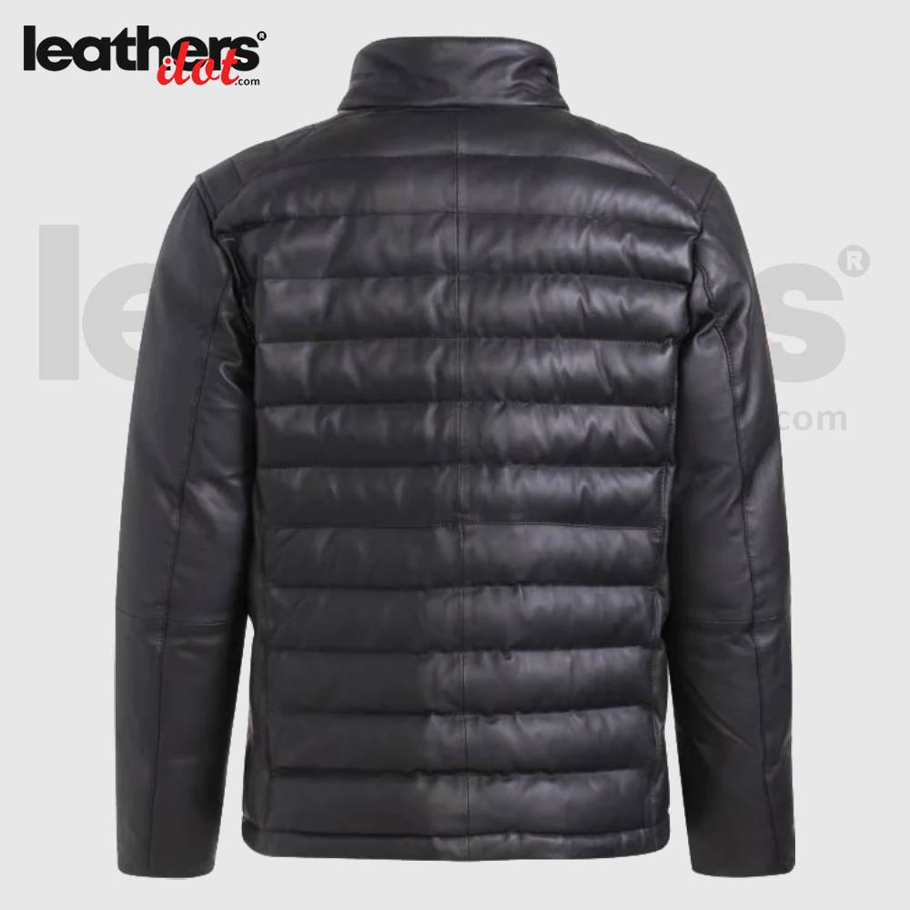 Men's Stand Collar Lightweight Full Zip Down Black Puffer Jacket
