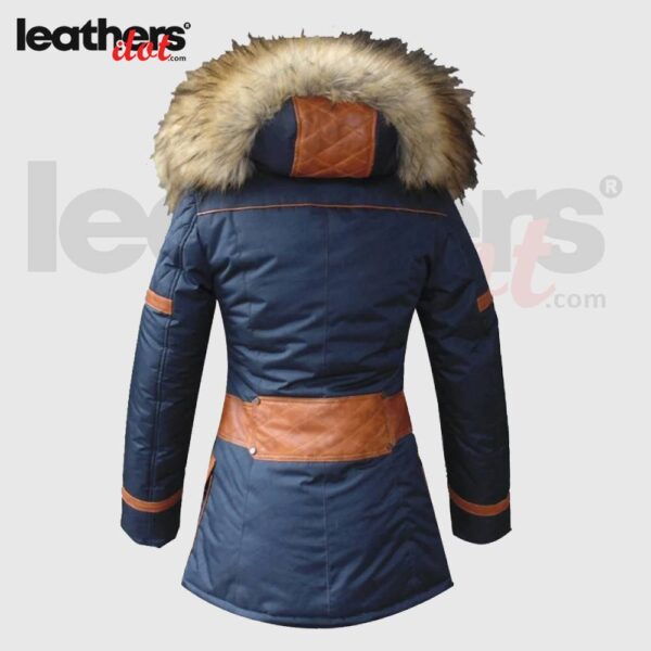 Real Fabric Blue Fur Collar Down Leather Jacket