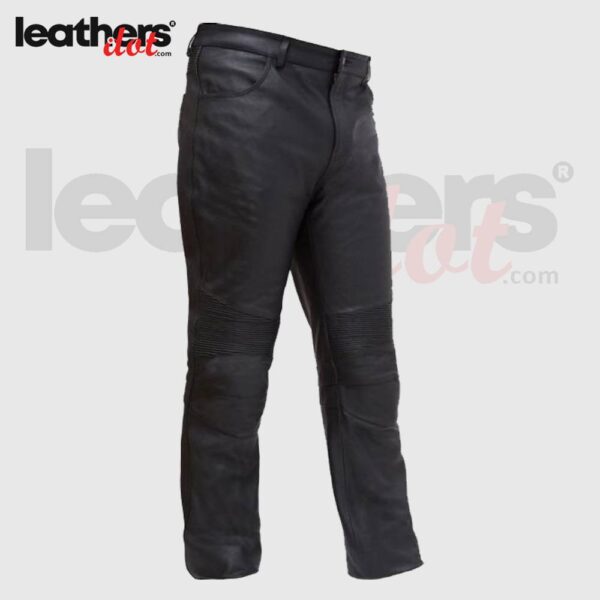 Stretch Panels Men's Motorcycle Riding Black Leather Jean Pant