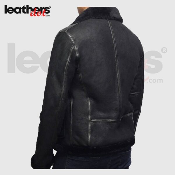 Men’s Black Biker Brando Style Sheepskin Shearling Leather Jacket