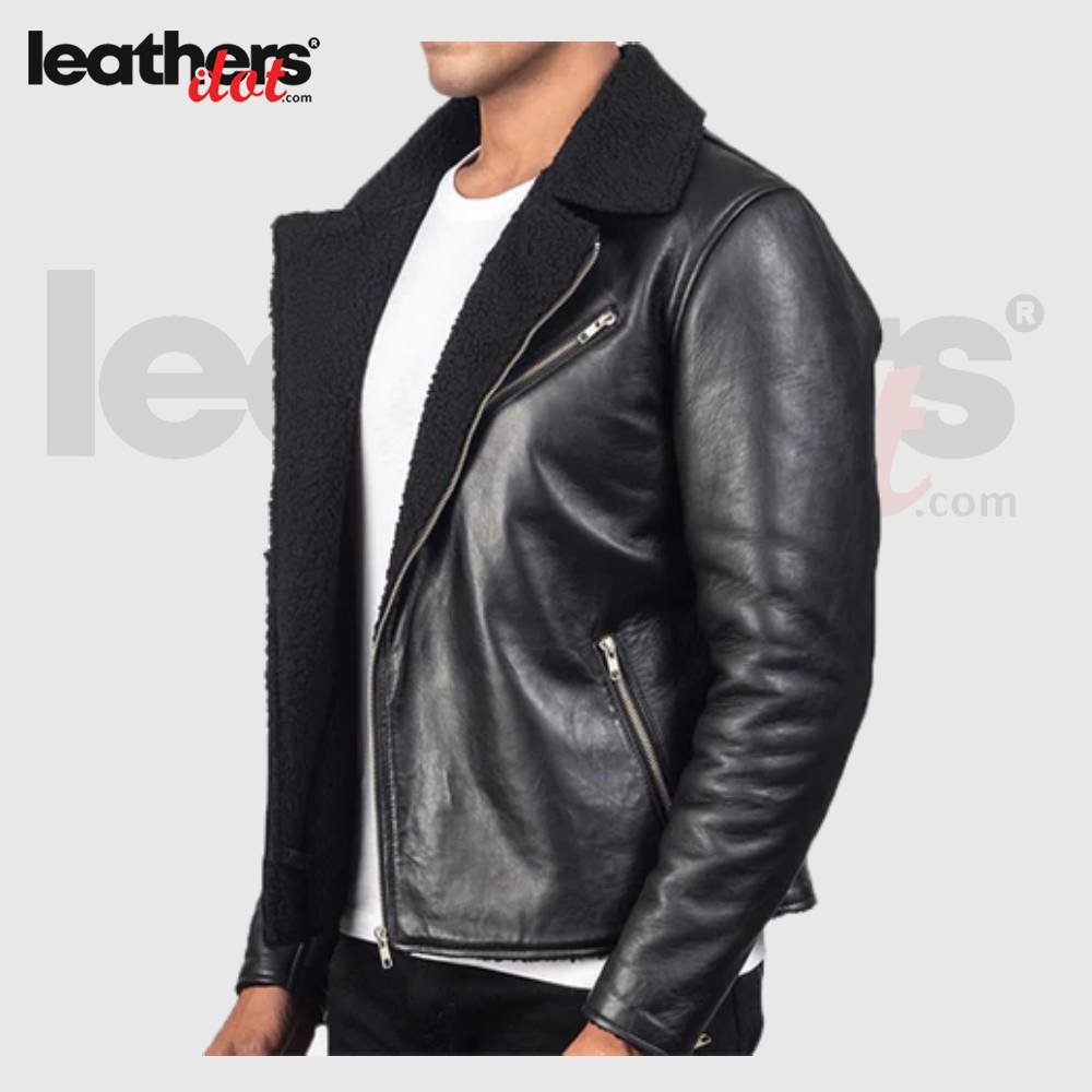 Men's Genuine Black B3 Bomber Shearling Leather Jacket