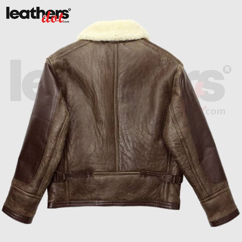 Men's Sheepskin Brown Leather Bomber Jacket