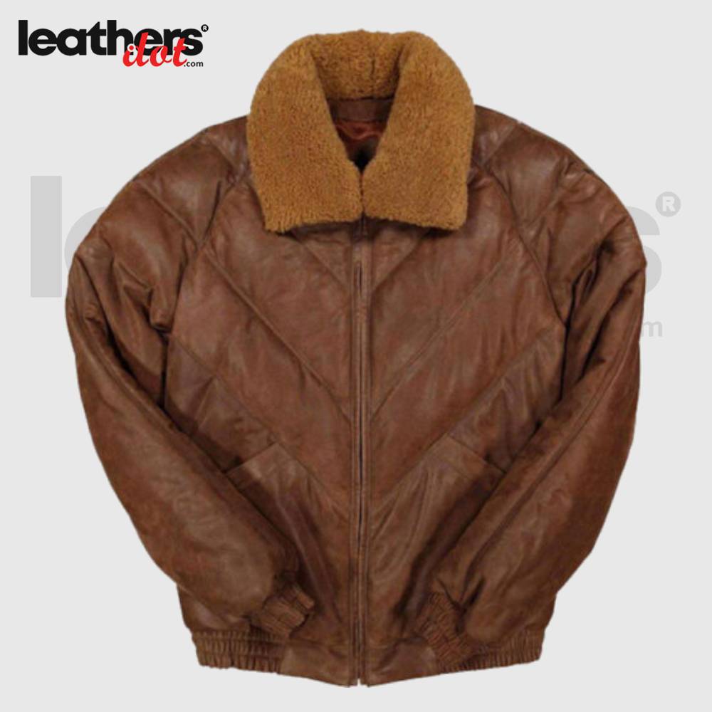 Premium Quality V Bomber Brown Men's Leather Jacket