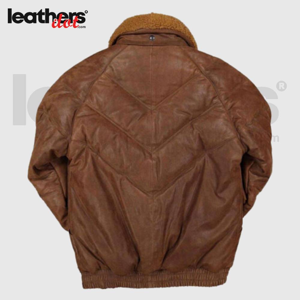 Premium Quality V Bomber Brown Men's Leather Jacket
