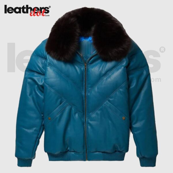 Top Quality V Bomber Real Teal Leather Jacket