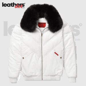 High Quality V-Bomber Black Leather Black Fox Fur