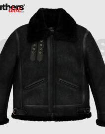 Men's Black Fur Collar B3 Sheepskin Shearling Leather Jacket