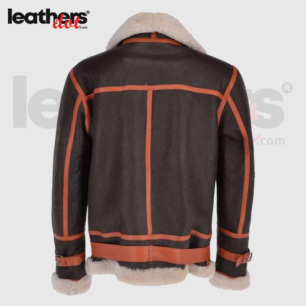 Men’s Vintage B3 Brown Aviator Sheepskin Bomber Leather Jacket
