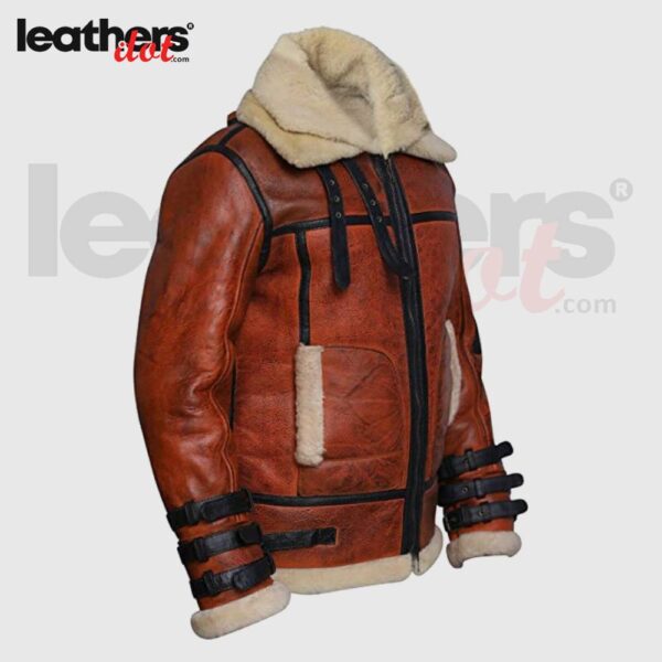 RAF B3 Double Collar Shearling Fur Bomber Leather Jacket