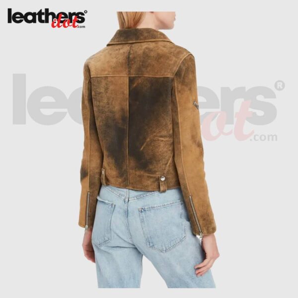 Women Classic Moto Brown Distressed Leather Jacket