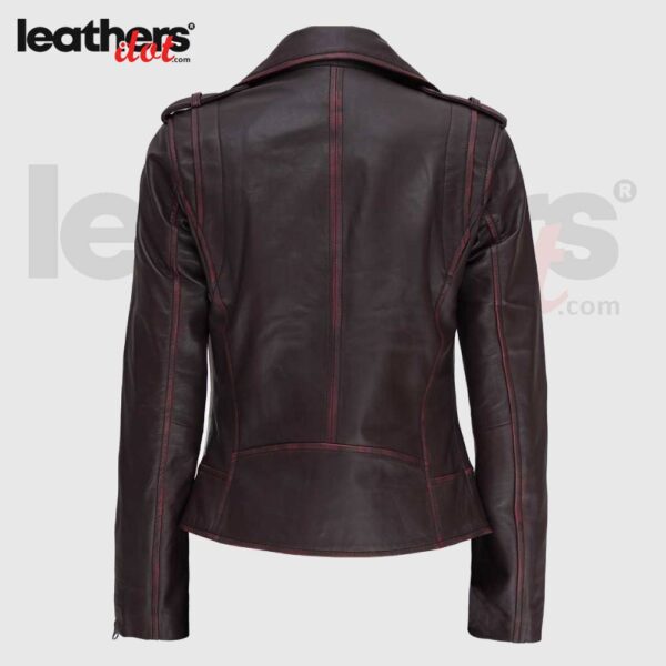 Women Distressed Motorcycle Dark Brown Leather Jacket