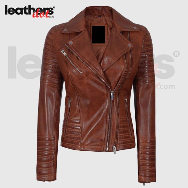 Women's Asymmetrical Distressed Quilted Moto Leather Jacket
