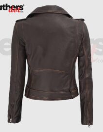 Women's Cropped Dark Brown Distressed Biker Leather Jacket