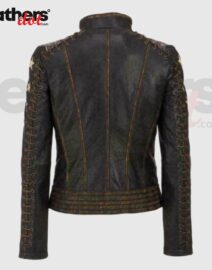 Women's Star Style Brown Distressed Genuine Leather Jacket