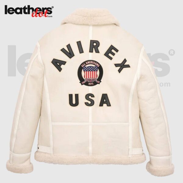 Men's White Sheepskin Avirex B3 Bomber Leather Jacket