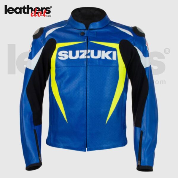 Blue Suzuki Motorcycle Real Leather Jacket