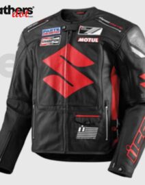 High Quality Suzuki Motorbike Black Leather Jacket