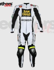 Men Honda San Carlo White Motorcycle Racing Leather Suit